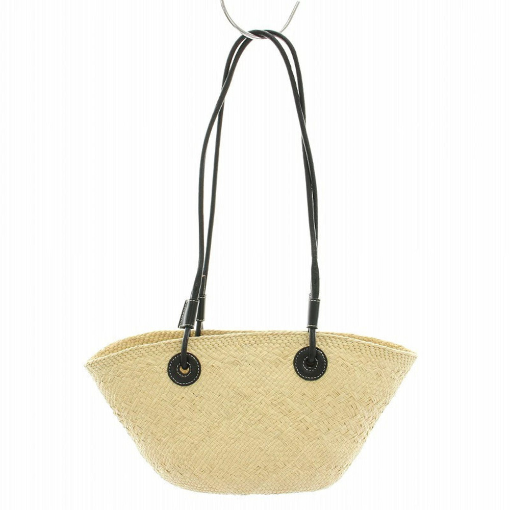 Loewe Bag Anagram Straw Basket Shoulder Black Tan Tan Black